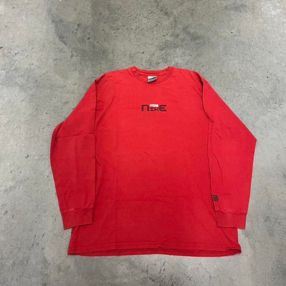Vintage 90s USA made‎ Nike center check spell-out logo long sleeve